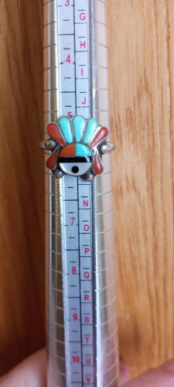 Sterling Silver Hopi Sun face Kachina Ring with H… - image 1