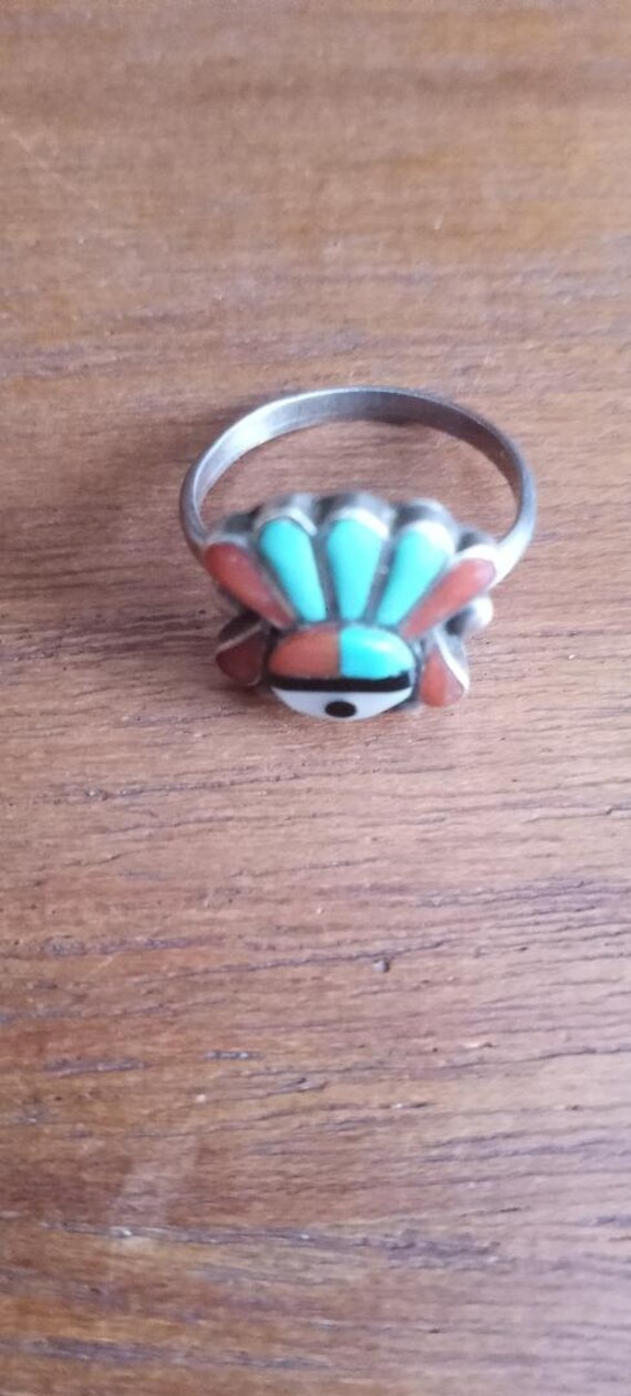 Sterling Silver Hopi Sun face Kachina Ring with H… - image 3