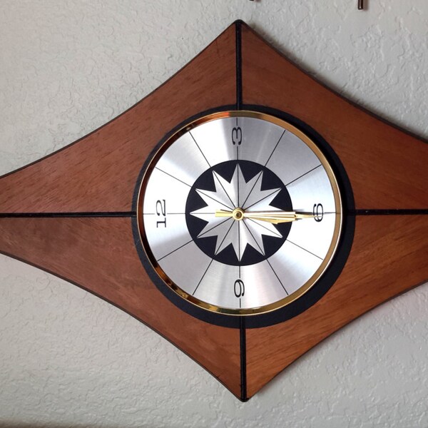 Mid Century Modern Retro Diamond Shape Wall Clock - does not work - needs battery pack replaced.