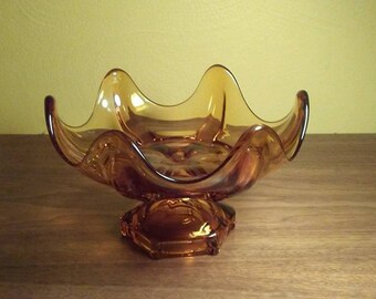 Viking Glass Amber Mid Mod Pedestal Bowl/Dish - EX Condition - 1960's - 8" Diameter