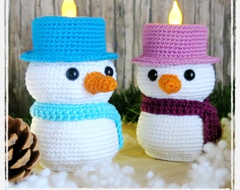 Tealight Holder Snowman - Crochet Pattern