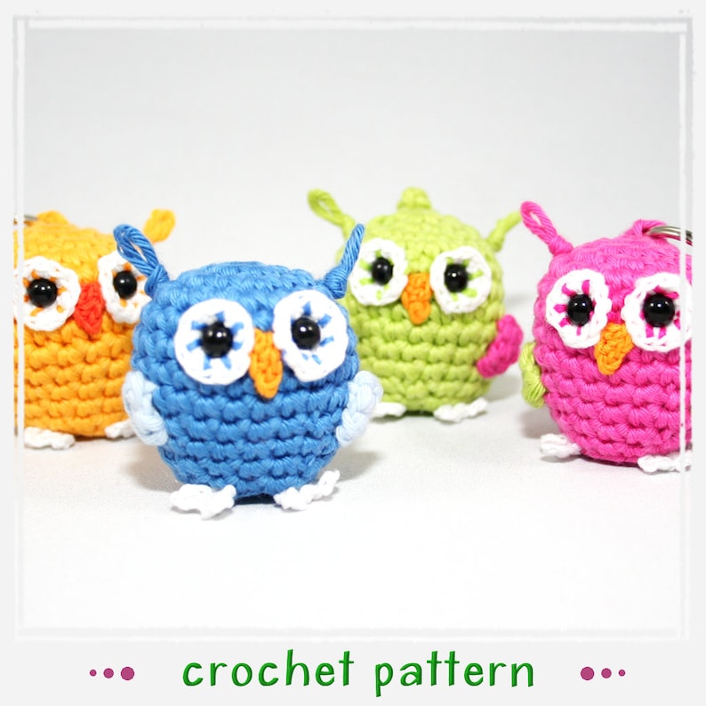 Owl key chain bag dangler amigurumi Crochet Pattern image 1