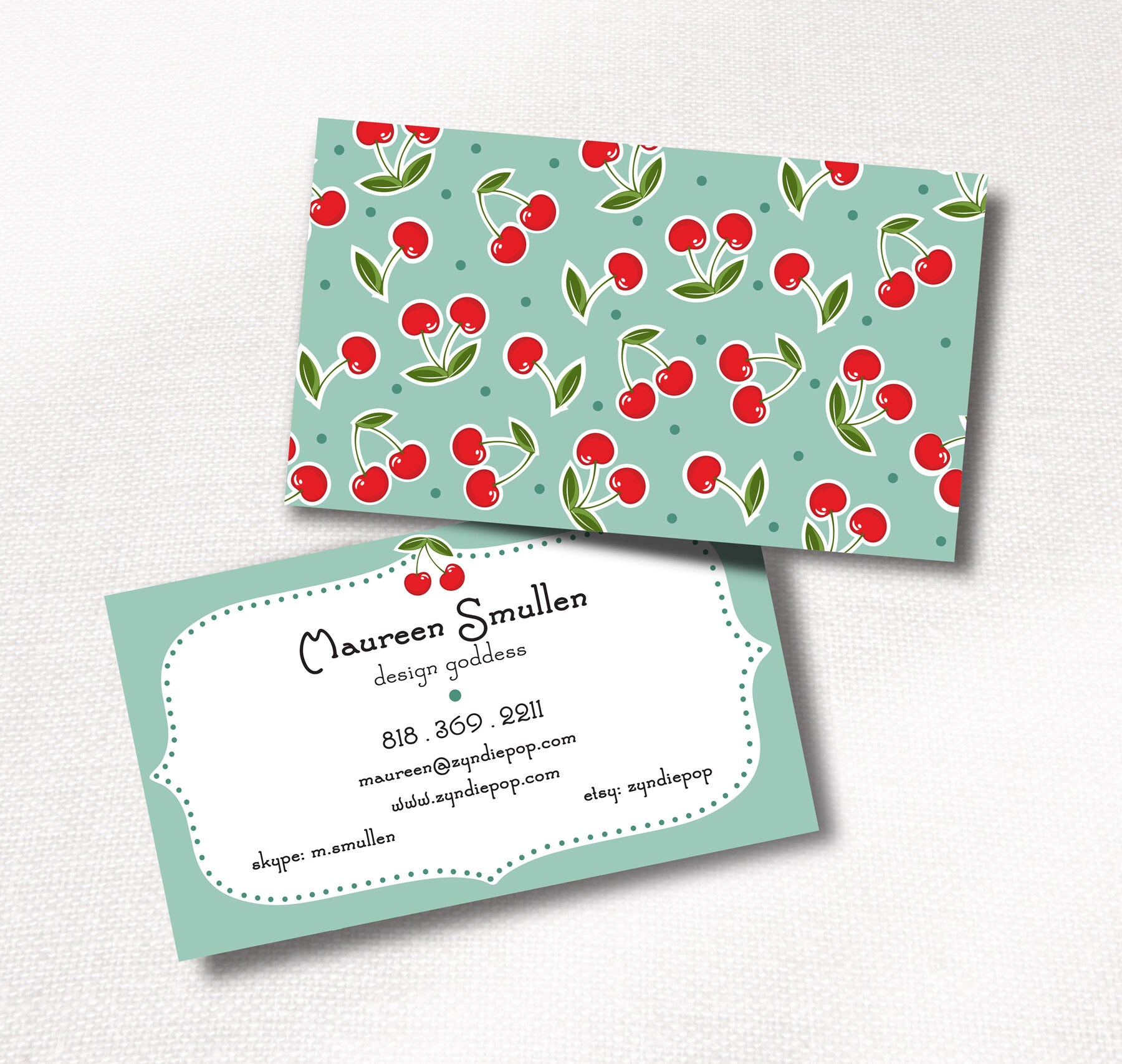 250 Premium Business Cards Red Cherry Pattern Retirement