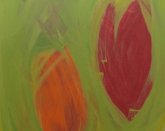 Original Art, Acrylic Painting, Abstract Expressionism : "SPRING TULIPS" by Erica Vitalia