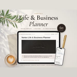 Life and Business Planner Template for Notion, 60 Page All in One Dashboard, Client CRM, Budget, Habit Tracker, Second Brain, 2027