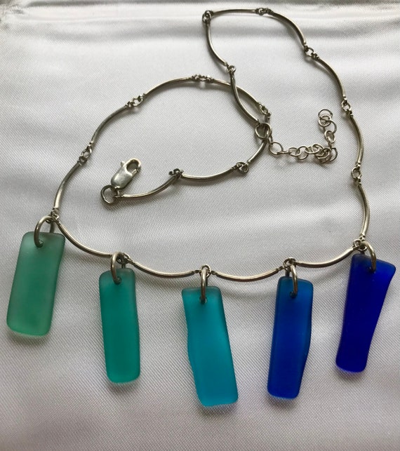 Seaglass sterling silver tube bead necklace 17 in… - image 2