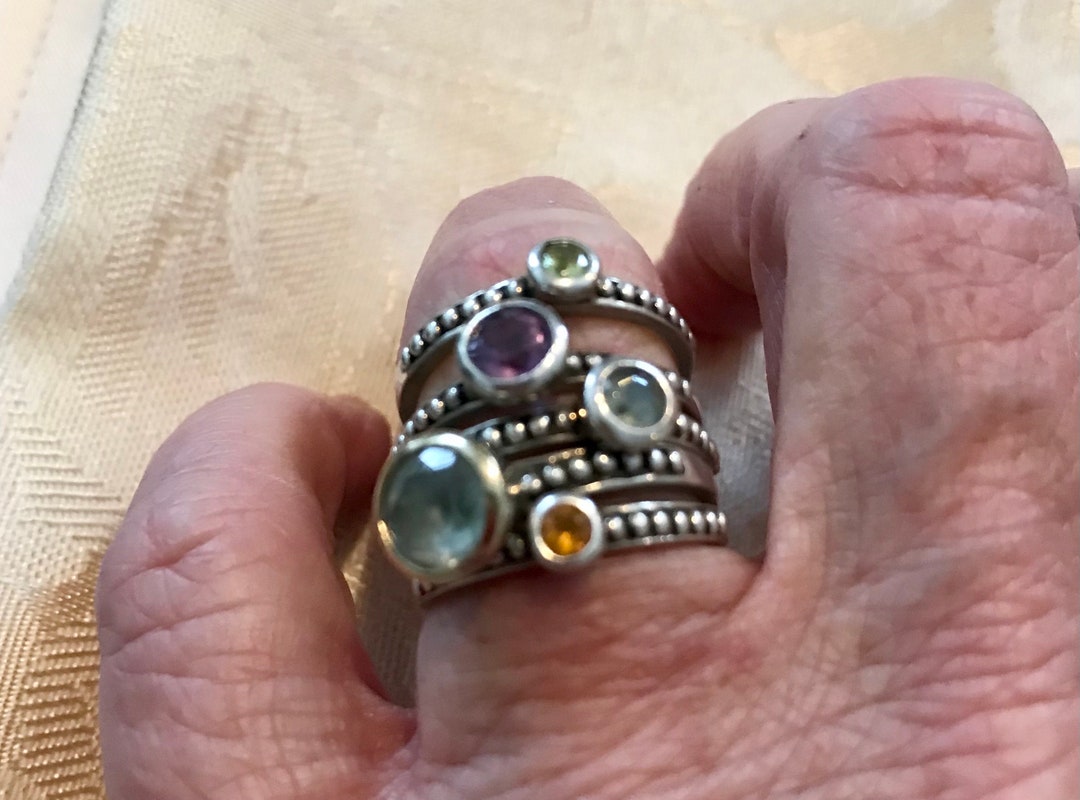 Semi-precious Stone Stacking Rings Sterling Silver 925 Set Five Rings ...