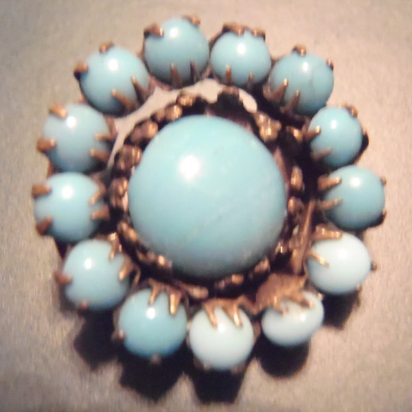 Antique Turqoise Milk Glass PinBridal-Old-Blue