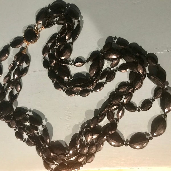 5 Strand Jet Black Vintage Bead Necklace