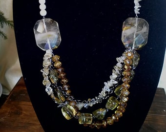 Statementketting citrien: kristal, edelsteen, bronskleurige ketting, 30 inch