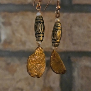 EARRINGS: Gorgeous Bronze Blown Glass Dangle Earrings with Copper/Bronze Hardware