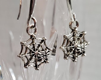 Orecchini Goccia Ragnatela Punk – Ragno E Cristallo Nero, Argento, Halloween, Per Donne E Ragazze