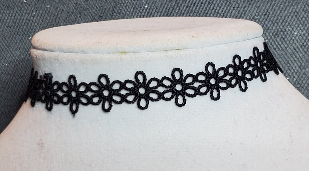 Black Fabric Floral Choker Necklace - Adjustable - Etsy