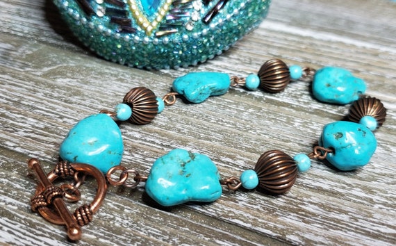 Turquoise Nugget Bracelet With Turquoise and Antique Copper Beads