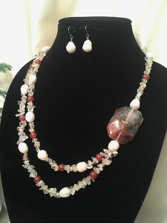 Statement Necklace: Tiger Skin Stone, Freshwater Pearls