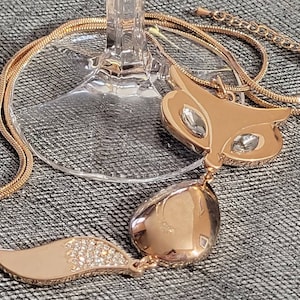 Necklace: Rose Gold Adjustable Chain with a Movable Large Fox Pendant Statement Necklace