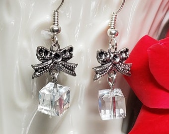 Very Elegant Silver Clear AB Crystal Dangling Present Earrings