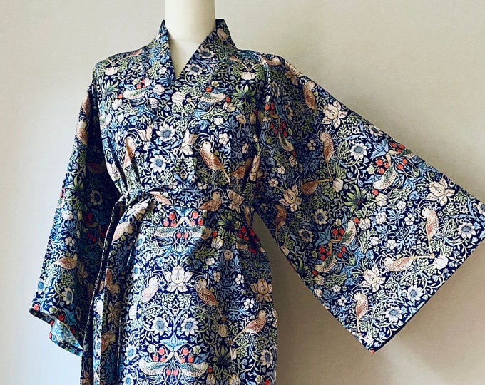 William Morris Kimono Style Cotton Robe Strawberry Thief - Etsy UK