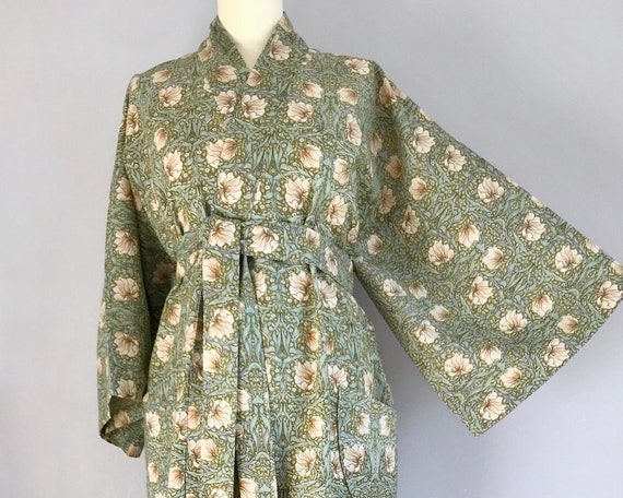 William Morris Kimono Style Cotton Robe Pimpernel Green | Etsy