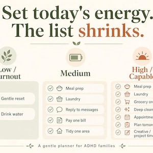 ADHD Family Planner | Gentle Chore Chart, Meal Spinner, Brain Dump (Google Sheets)