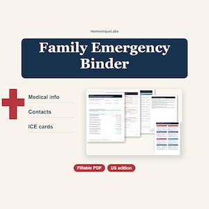 Invulbare PDF voor noodplannen voor het gezin | Continuïteitsplanner voor het huishouden, medische noodmeldingen en ICE-kaarten (Amerikaanse editie)