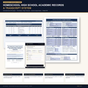 Homeschool High School Transcript Template | Automated Dual GPA Calculator (Google Sheets, Excel, Fillable PDF)