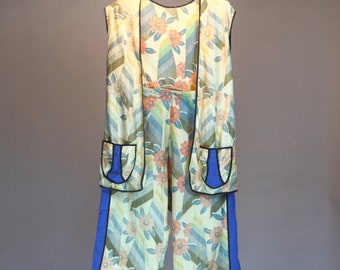 Late 1920s beach pyjamas in Art Deco floral print, 2 piece, Sm - Med