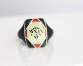 1930s Celluloid Ring Art Deco WNAX GAS Advertising, oil gas, Radio Station size 9 1 4