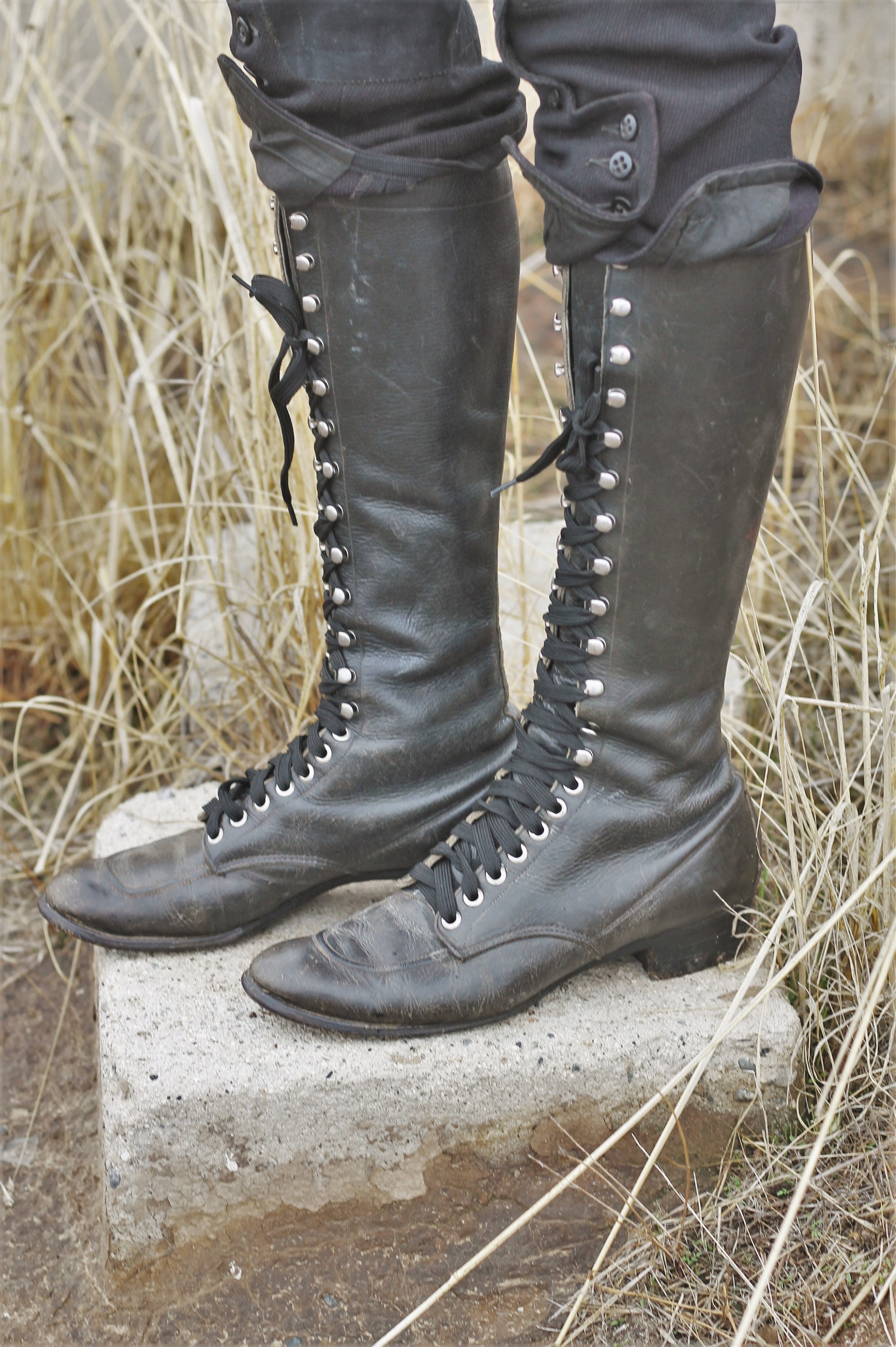 LAYAWAY 1930s Black moc toe field boots, work boots, riding boots