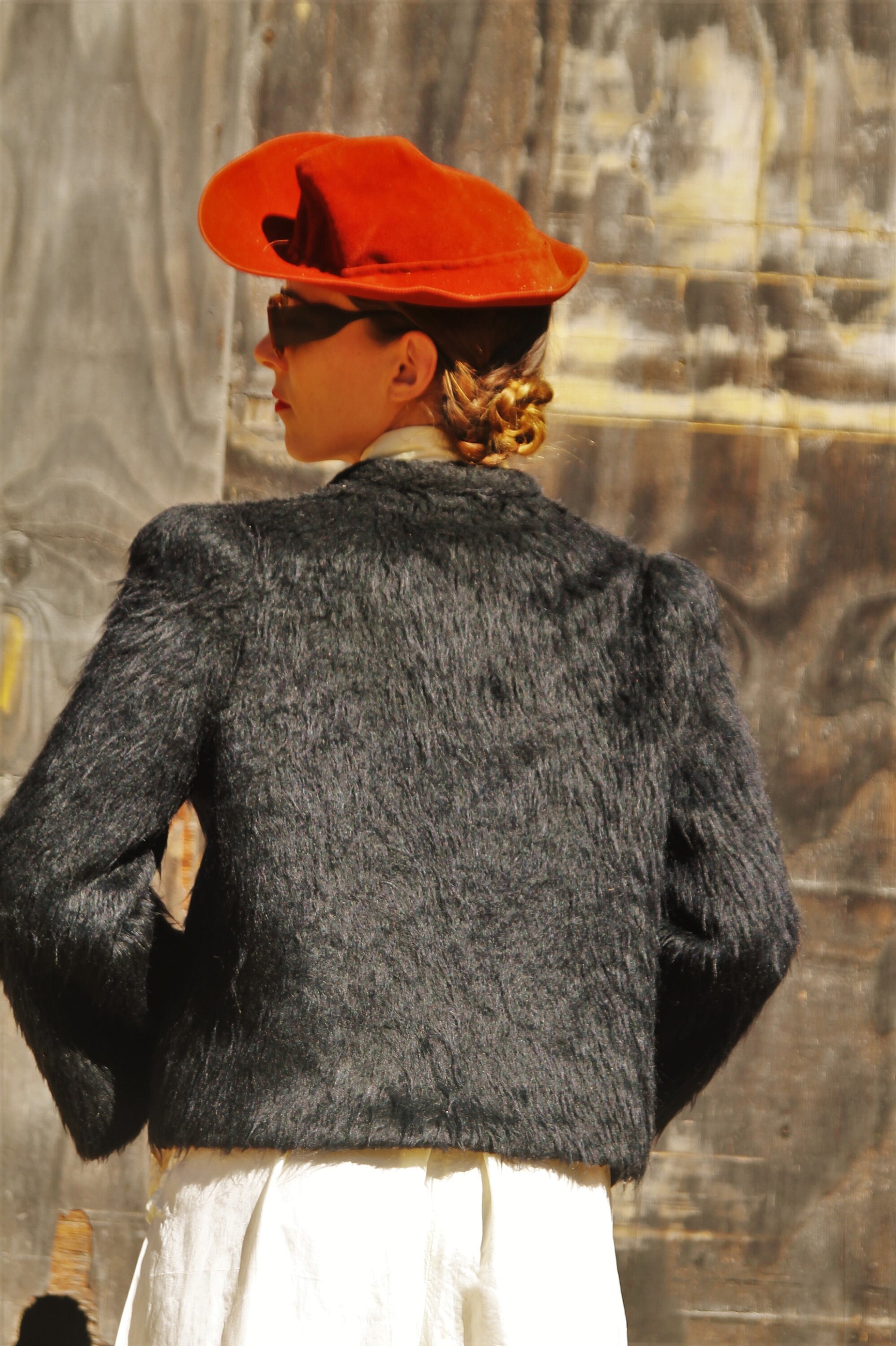 Layaway Fabulous 1940s black mohair shag jacket with oversized shoulder