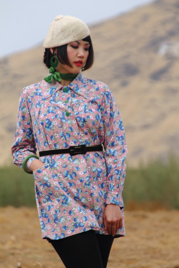 1940s cotton novelty print smock jacket, covered i