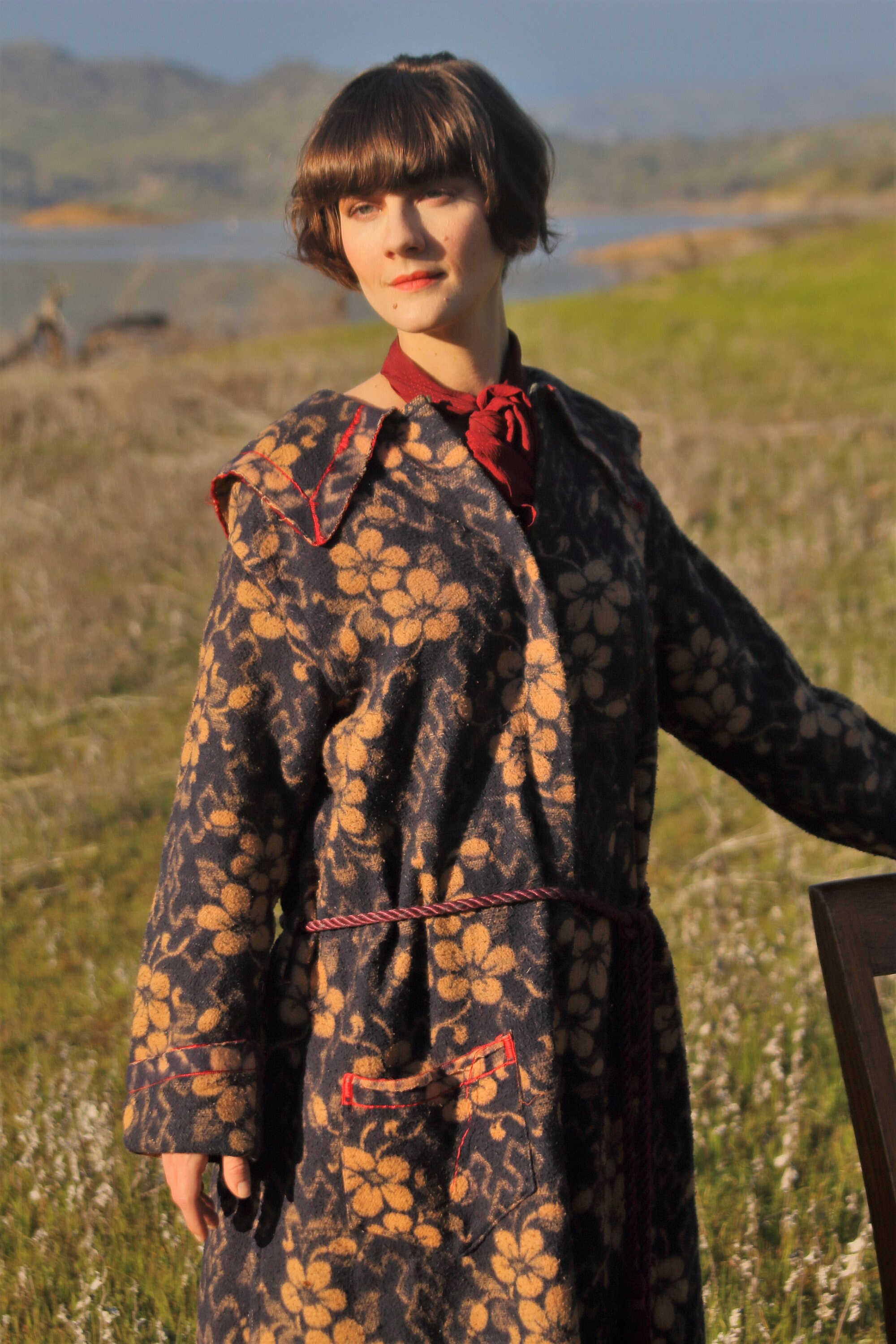 Early 1920s beacon style robe, women's train coat, full length, cord ...