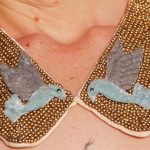 1920s detachable collar with gold beads and velvet hummingbirds image 3