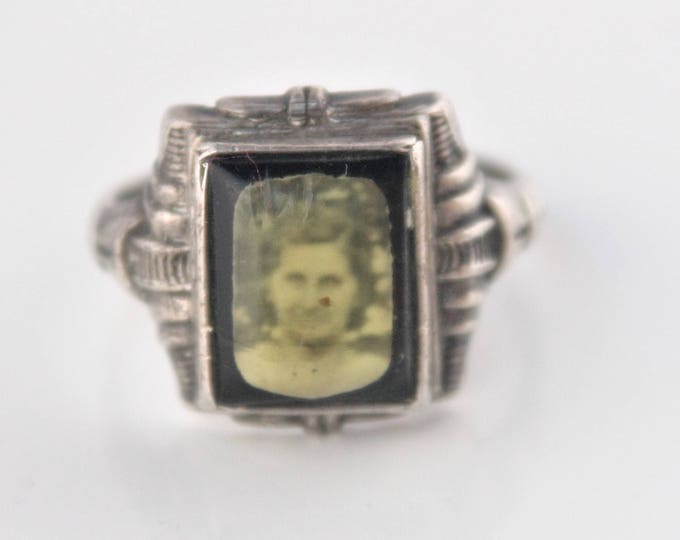 1930s sterling silver sweetheart photo ring, Uncas Manuacturing Co. size 8