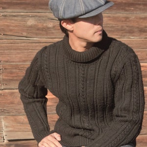Fantastic 1940s black, cable knit fishermans sweater, Sz Sm M image 3