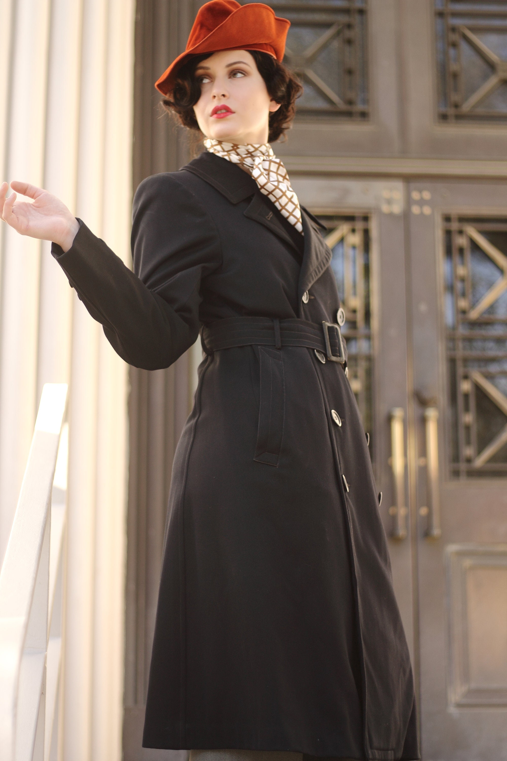 Fantastic 1940s black gabardine bespoke DB trench coat with belt ...