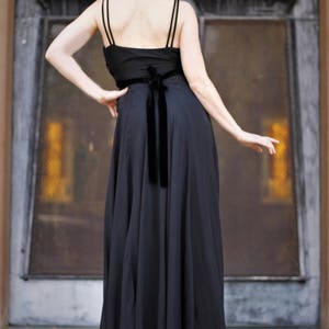 1930s black silk chiffon & velvet empire waist gown, Size Sm image 5