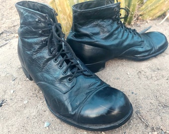 1940s, Black,  Cap Toe, Lace Up Work Boots,  11"