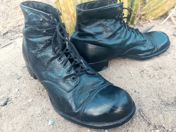 靴 TOE LACE UP LEATHER BOOTS / Black TOE LACE UP LEATHER BOOTS / Black