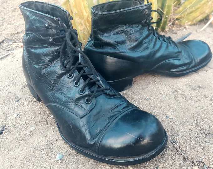 1940s, Black,  Cap Toe, Lace Up Work Boots,  11"