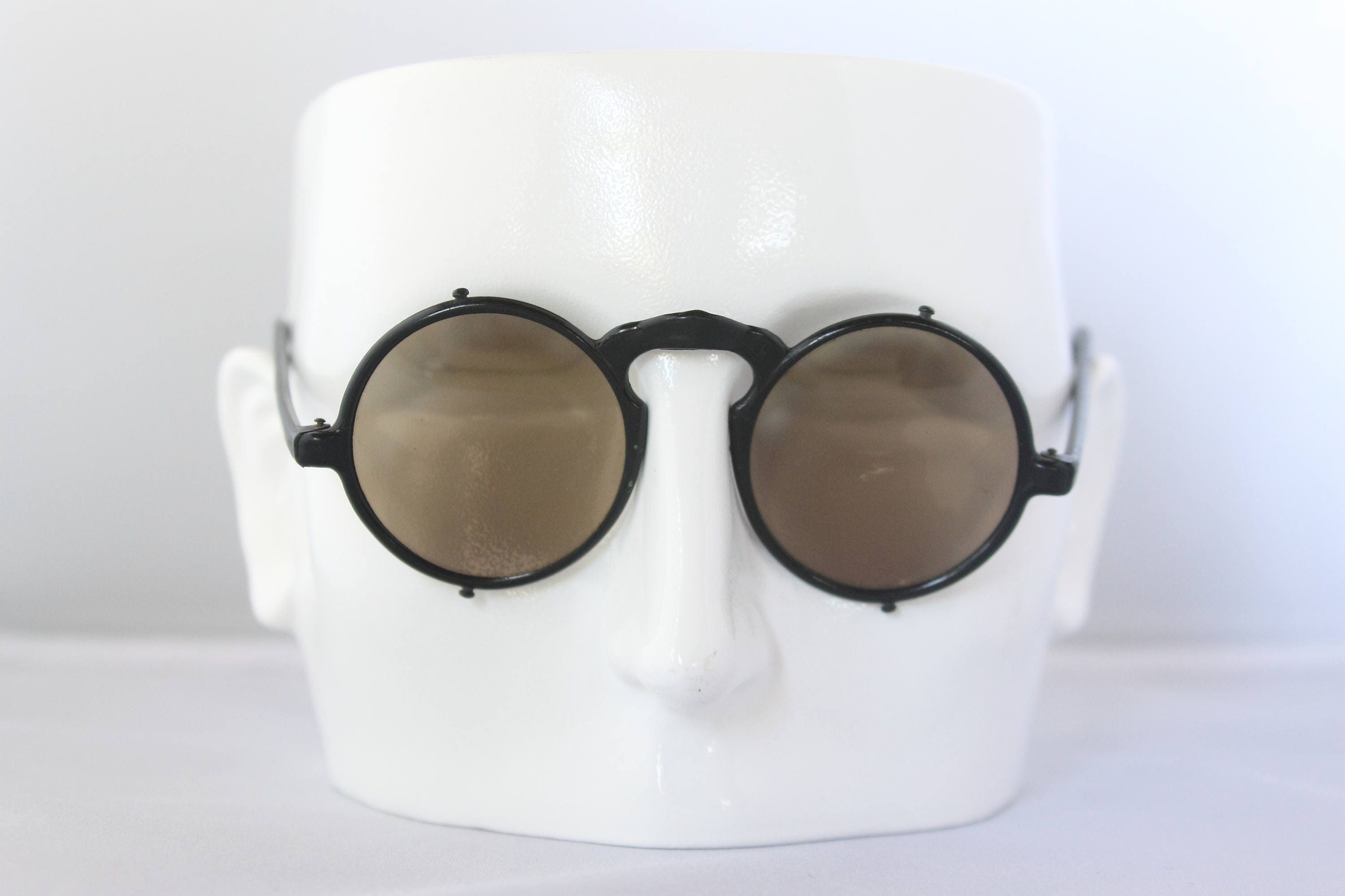 Unusual 1930s black vintage plastic round sunglasses with glass lenses The  Futurist