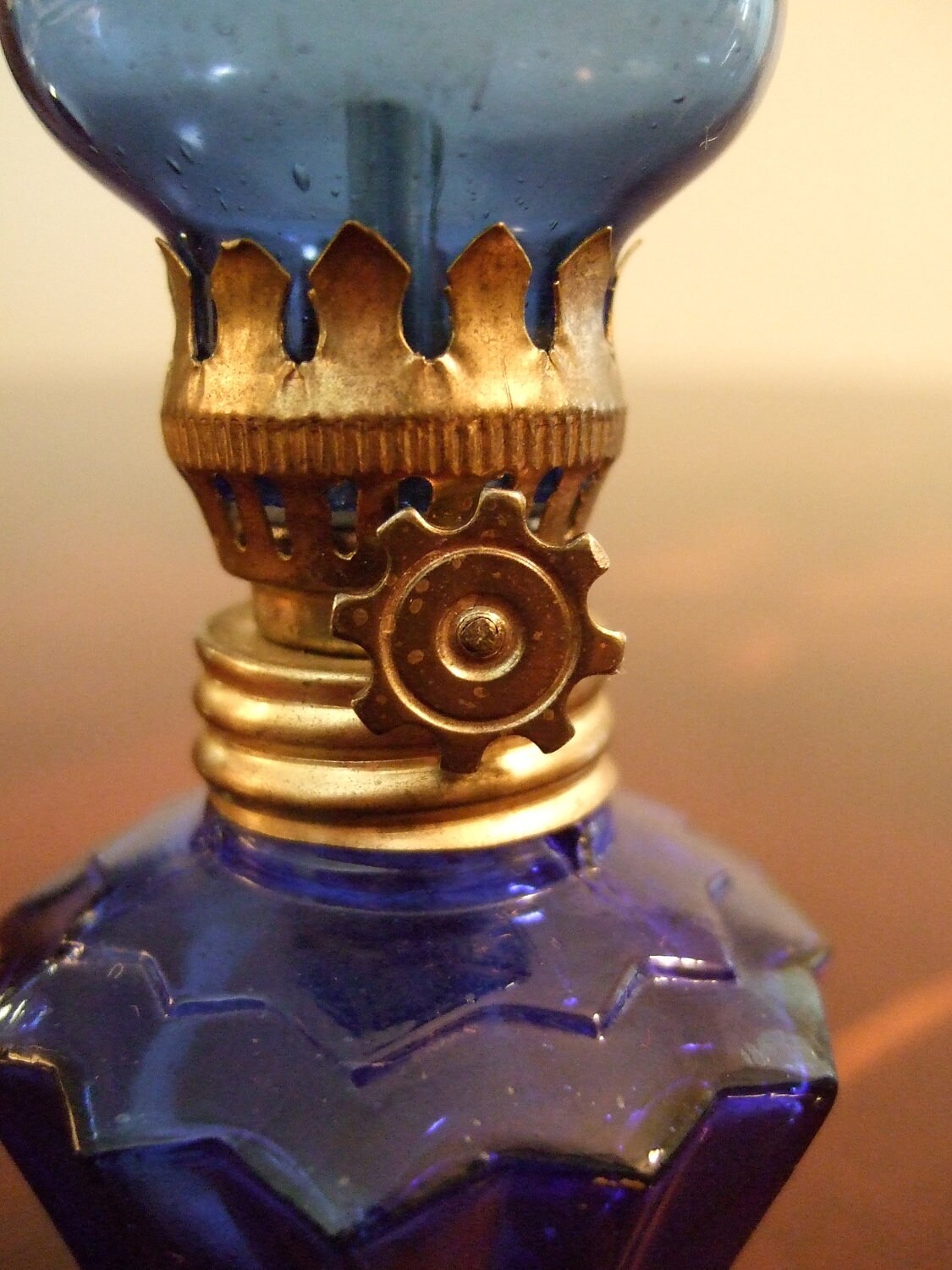 Cobalt Blue Glass Mini Hurricane Kerosene Oil Lamp Made in Etsy