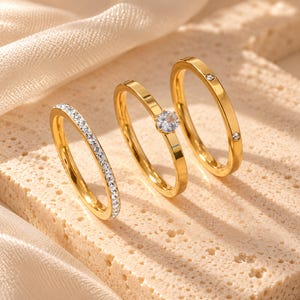 Stacking Ring Set | Crystal Ring | Gold Stacking Ring | 3 Piece Ring Set | Dainty Gold Ring | Minimalist Rings | Gift for Her
