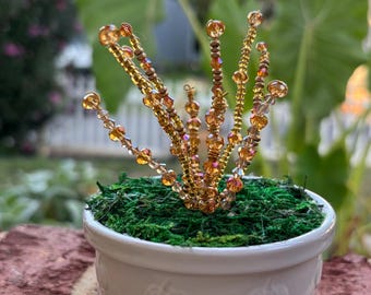 Beaded Fall Plant in White Pumpkin Pot