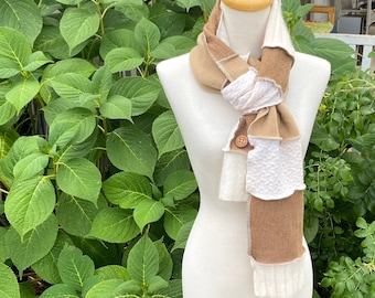 Natural Fiber Long Scarf in Beige and Tan Sustainable Clothing for Women or Men