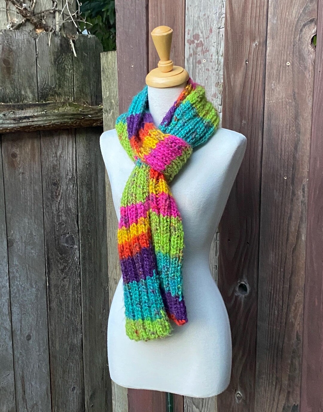 Long Hand Knit Scarf Colorful Stripes - Etsy