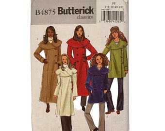 Womens Coat Pattern Butterick 4875 UNCUT FF 16 18 20 22