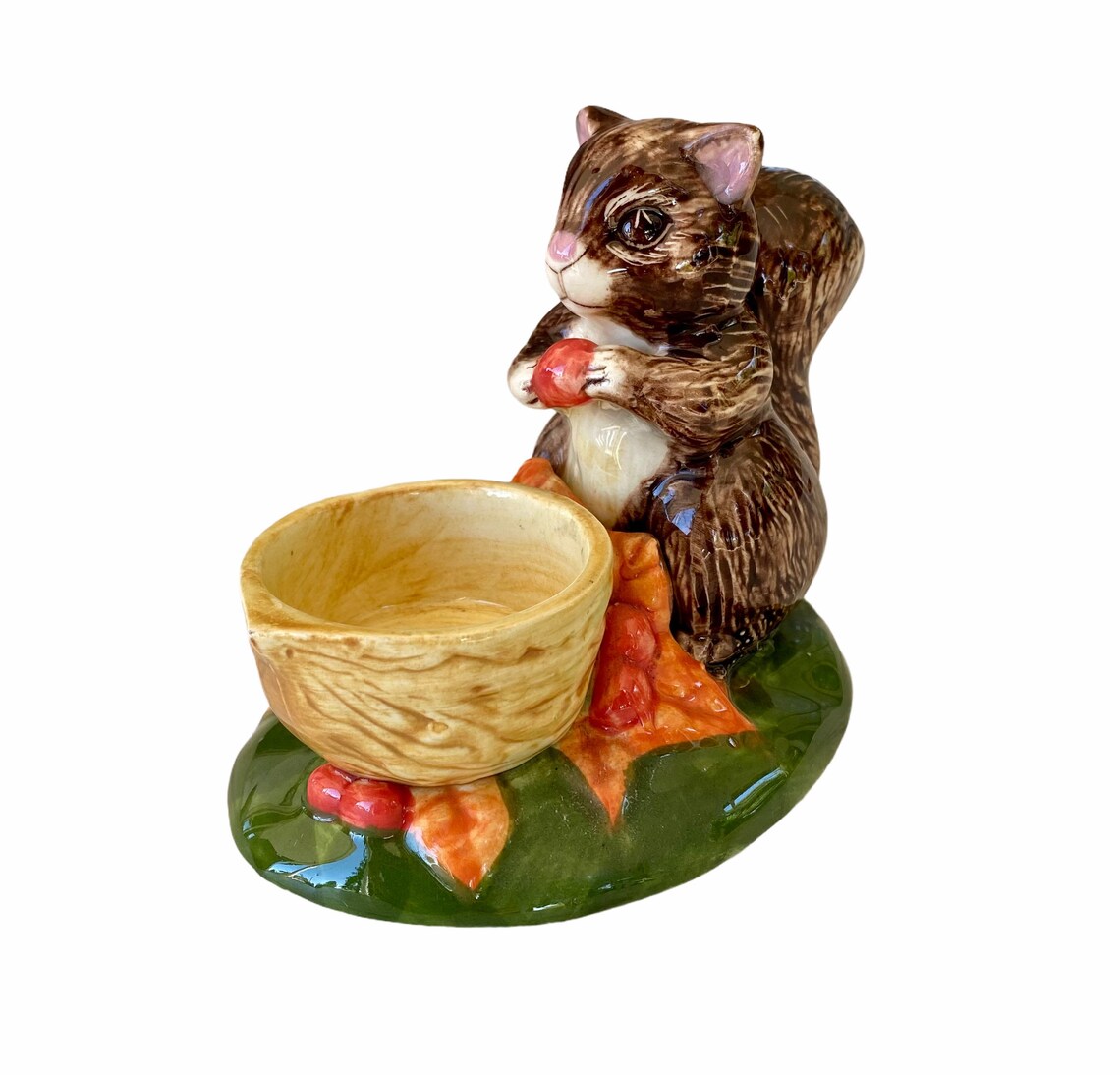 Vintage Ceramic Squirrel Chipmunk Trinket Dish Walnut Half Etsy