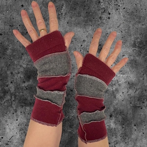 Cashmere Arm Warmers Burgundy Gray Artisan Handmade Soft Warm