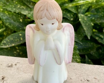 Fenton Vintage Opaque Praying Angel Girl Figurine, Easter Gift for Granddaughter, Little Girl Angel Figurine Gift for Sister, Signed Art